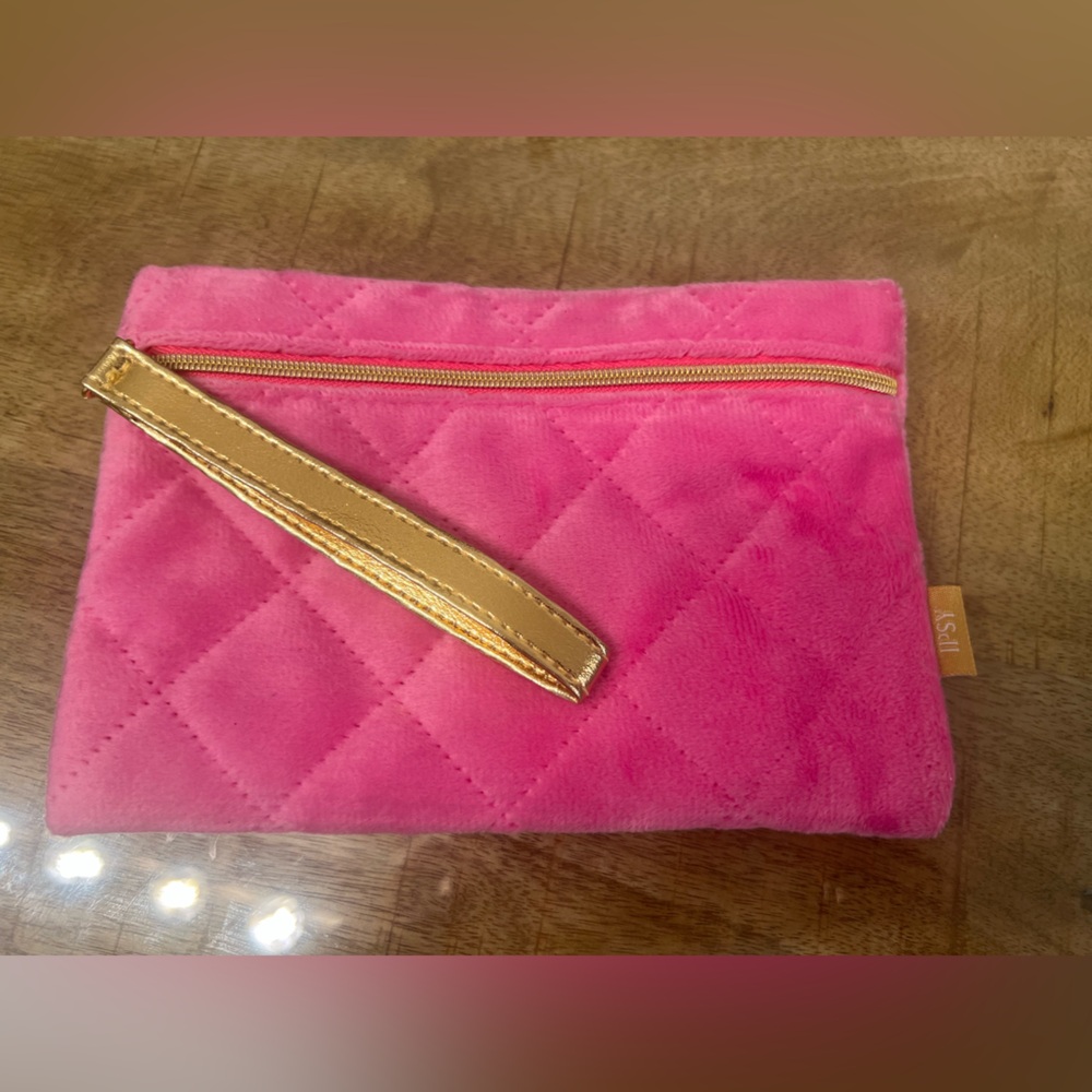 New Ipsy Pink & Gold Cosmetic Makeup Zipper Travel Storage Bag